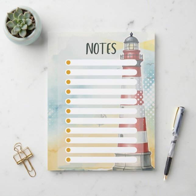 Red White Lighthouse Watercolor Note Paper (Sailing through your tasks.)