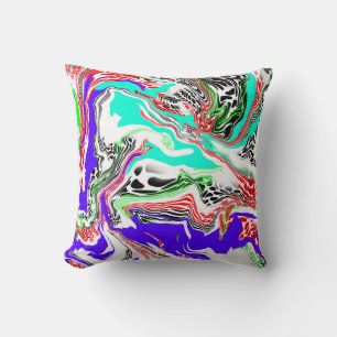 Red, White, Lime Green, Blue and Black Abstract  Throw Pillow