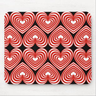 Red & White Lined Hearts Mouse Pad