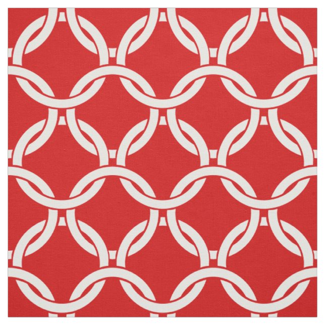 Red, White Linked Circles Pattern #1 Fabric (Swatch)