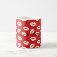 Red White Lips Kisses Valentine's Day Flirty Love