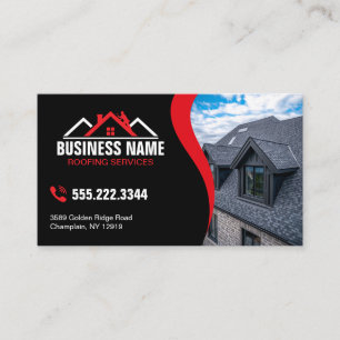 Red White Logo Roofing Contractor QR Code Business Card