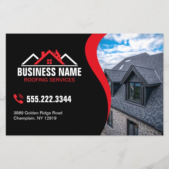 Red White Logo Roofing Contractor QR Code Flyer (Front)