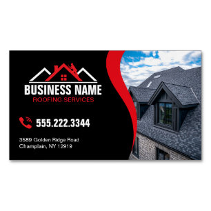 Red White Logo Roofing Contractor QR Code Magnetic Business Card
