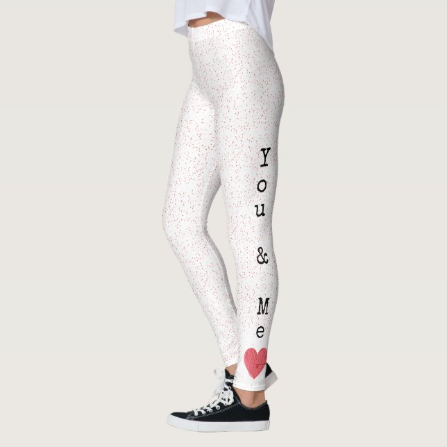 Red & White Love Heart Modern Happy Valentines Day Leggings (Left)