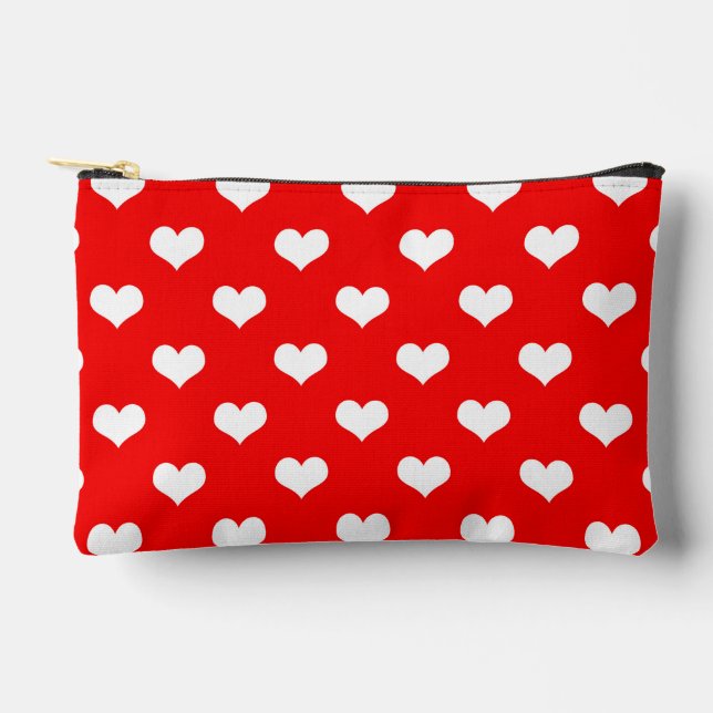 Red White Love Heart Pattern Design  Accessory Pouch (Front)