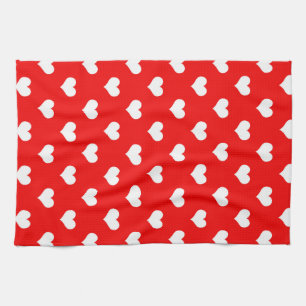 Red White Love Heart Pattern Design Kitchen Towel