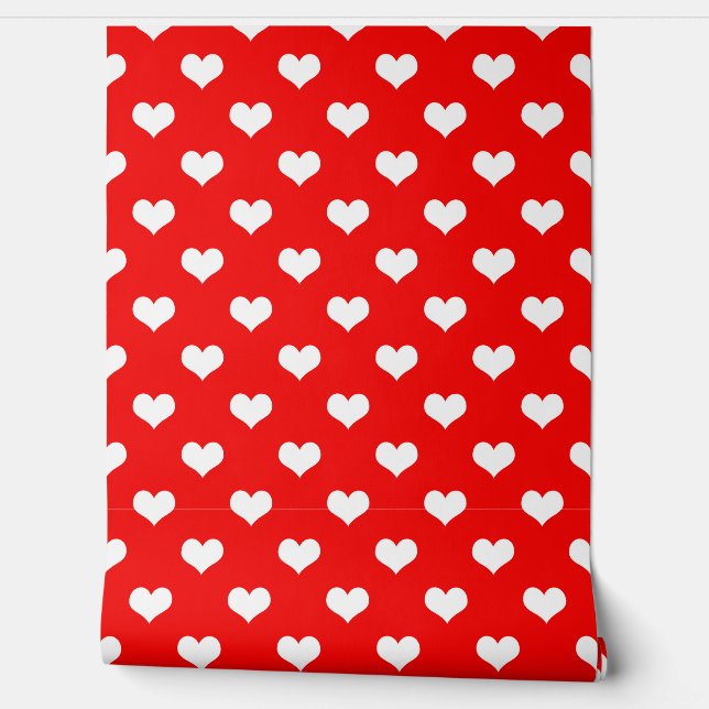 Red White Love Heart Pattern Design  Wallpaper (Unrolling)