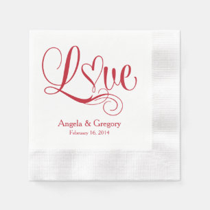 Red White Love Heart Personalized Wedding Napkin