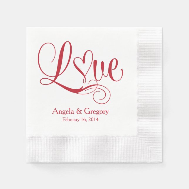 Red White Love Heart Personalized Wedding Napkin (Front)