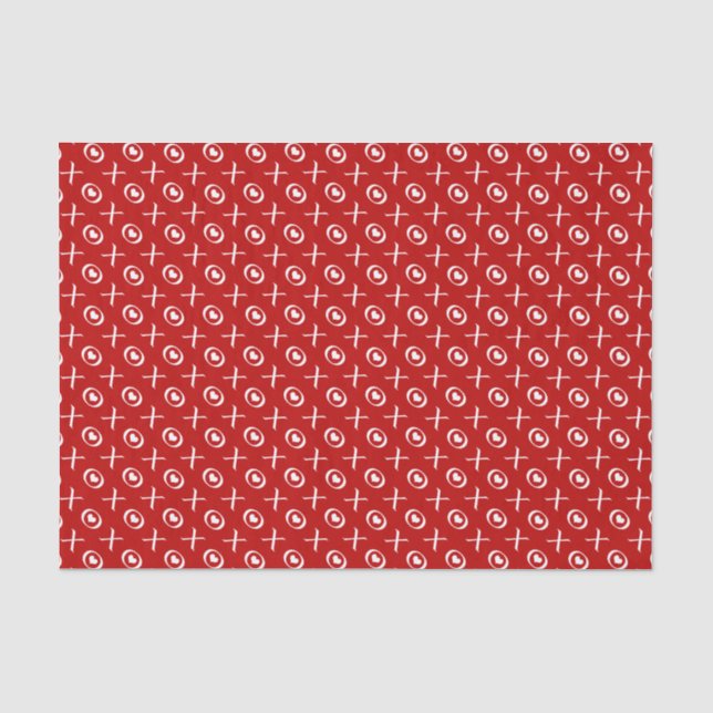 Red & White Love Hearts & Kisses Valentine's Day Tissue Paper (Front)