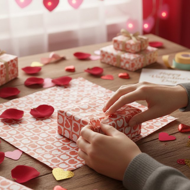 Red & White Love Hearts Valentine's Day Tissue Paper (Creator Uploaded)