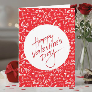 Red & White Love Typography Happy Valentine's Day Card