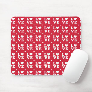 RED & WHITE LOVE WITH HEARTS MOUSE PAD