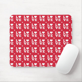 RED & WHITE LOVE WITH HEARTS MOUSE PAD