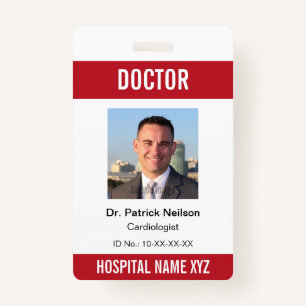 Red White Medical Hospital Clinic Photo ID Badge