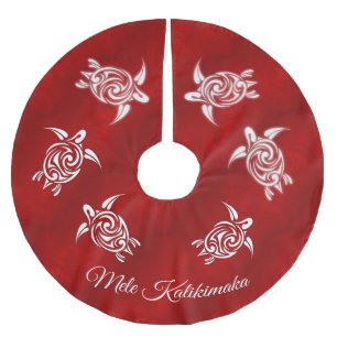 Red White Mele Kalikimaka Christmas Brushed Polyester Tree Skirt