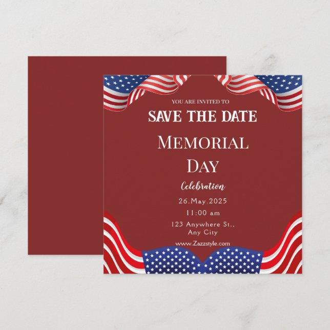 Red White Memorial Day Enregistrer la carte de dat (Devant / Derrière)