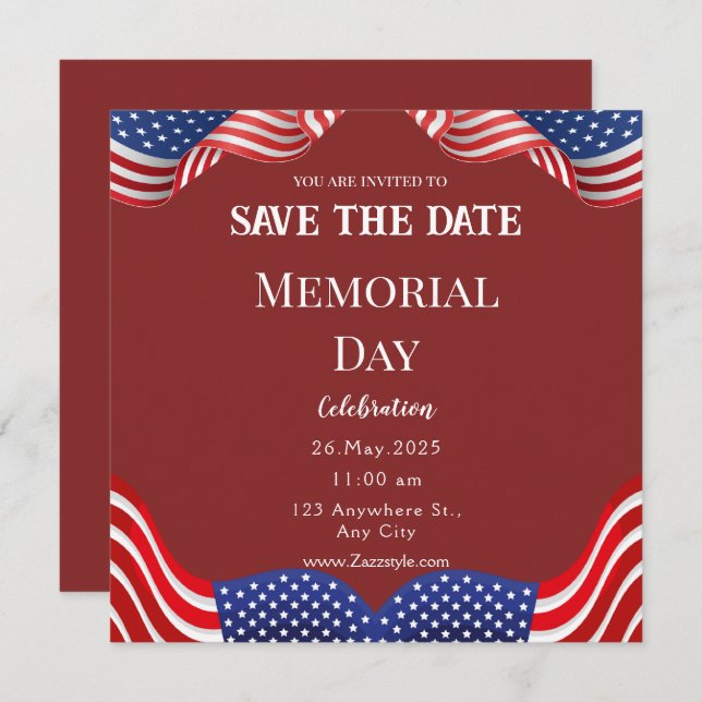 Red White Memorial Day Save the Date Card (Front/Back)