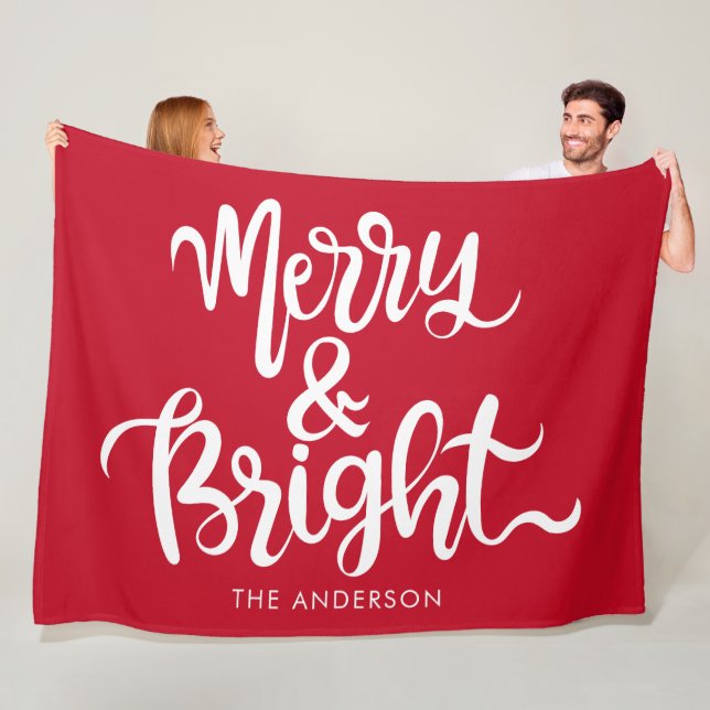 Red & White Merry and Bright Custom Name  Fleece Blanket (In Situ)