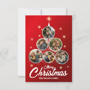 Red, White Merry Christmas 6 Family Photo Collage Invitation