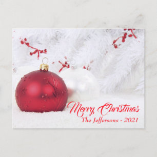 Red & White Merry Christmas Ball Ornaments Postcard