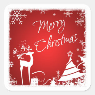 Red White Merry Christmas Deer, Snowflakes Sticker