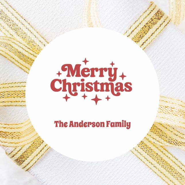 Red white Merry Christmas favour Classic Round Sticker (Creator Uploaded)