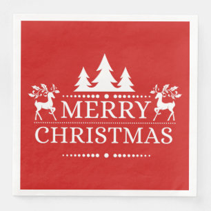Red & White Merry Christmas Paper Napkins