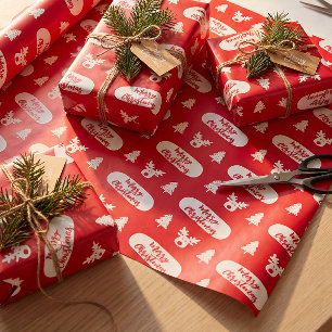 Red White Merry Christmas Pattern Wrapping Paper
