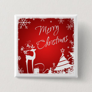 Red, White Merry Christmas Snowflakes Button