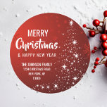 RED White MERRY CHRISTMAS Tree Return Address Classic Round Sticker<br><div class="desc">Add these modern & personalized RED white Christmas holiday and happy new year RETURN ADDRESS stickers to your greeting cards,  envelopes .  Christmas tree in red white twinkling lights. Editable text - colour,  font and size.</div>