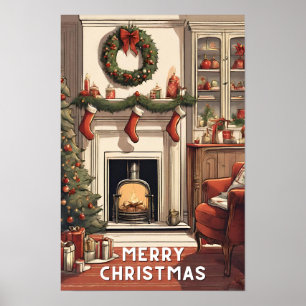 Red white Merry christmas vintage merriest modern  Poster