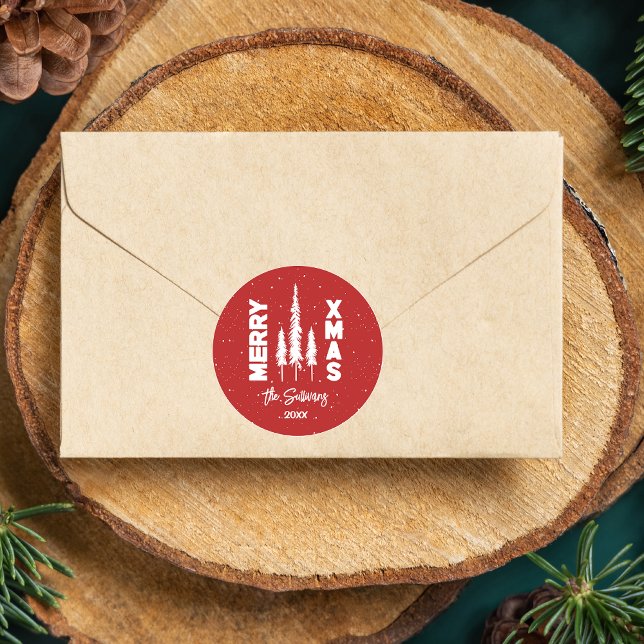 Red & White Merry Xmas Envelope Seal (Customize your Merry Xmas envelope seal to enhance your mailings this season! Order today!)