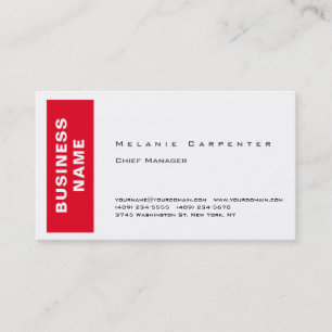 Red White Minimalist Modern Plain Business Card