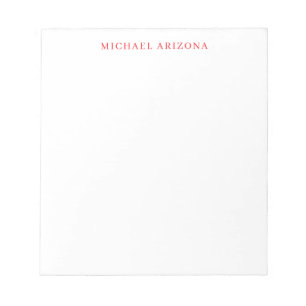 Red White Minimalist Simple Plain Modern Own Name Notepad