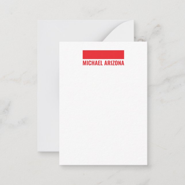 Red & White Minimalist Simple Plain Name Card (Front)
