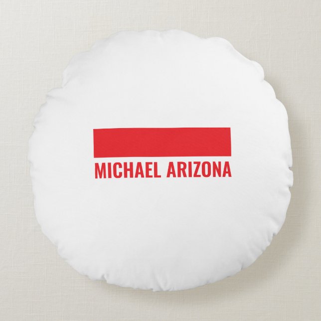 Red & White Minimalist Simple Plain Name Round Pillow (Front)
