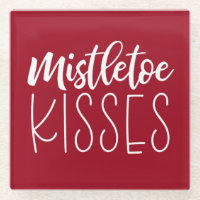 Red White Mistletoe Kisses typography