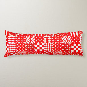 Red White Mixed Patterns Patchwork Design Body Pillow
