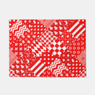 Red White Mixed Patterns Patchwork Design Doormat