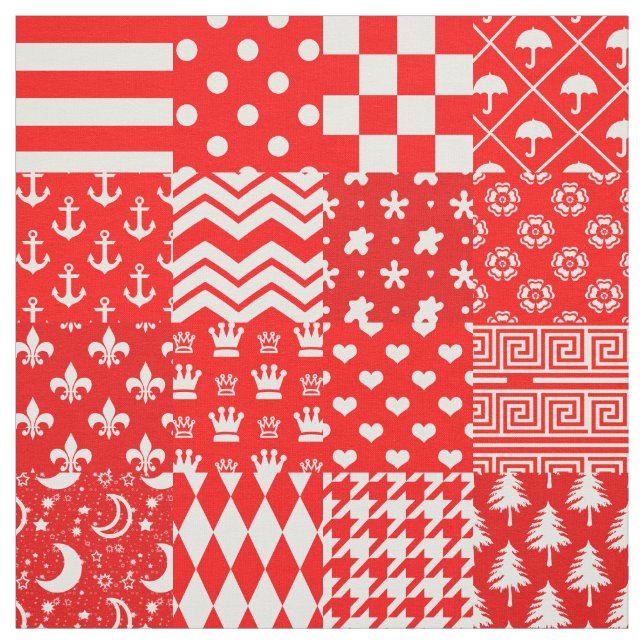 Red White Mixed Patterns Patchwork Design  Fabric (Swatch)