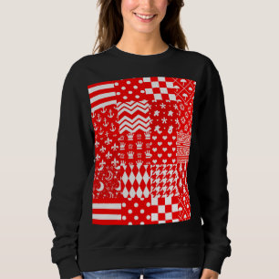 Red White Mixed Patterns Patchwork Design Sweatshirt