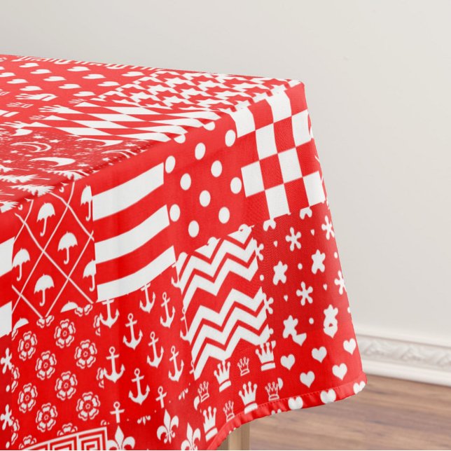 Red White Mixed Patterns Patchwork Design  Tablecloth (Creator Uploaded)