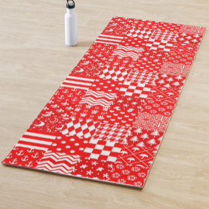 Red White Mixed Patterns Patchwork Design Yoga Mat