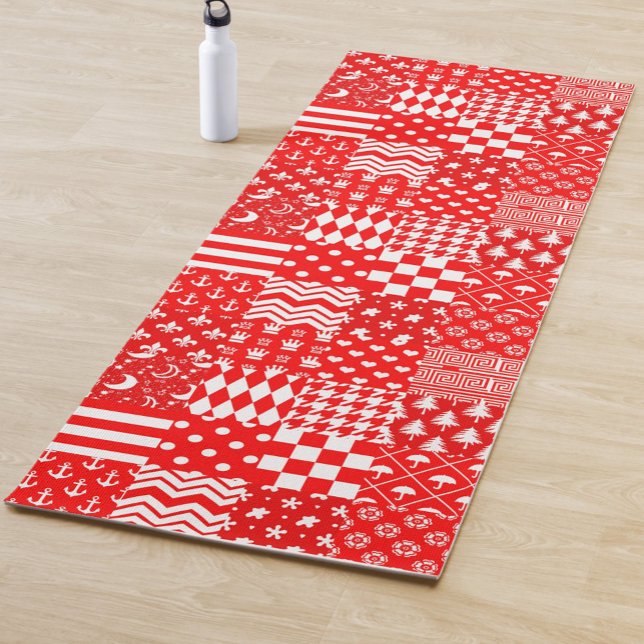 Red White Mixed Patterns Patchwork Design  Yoga Mat (Creator Uploaded)