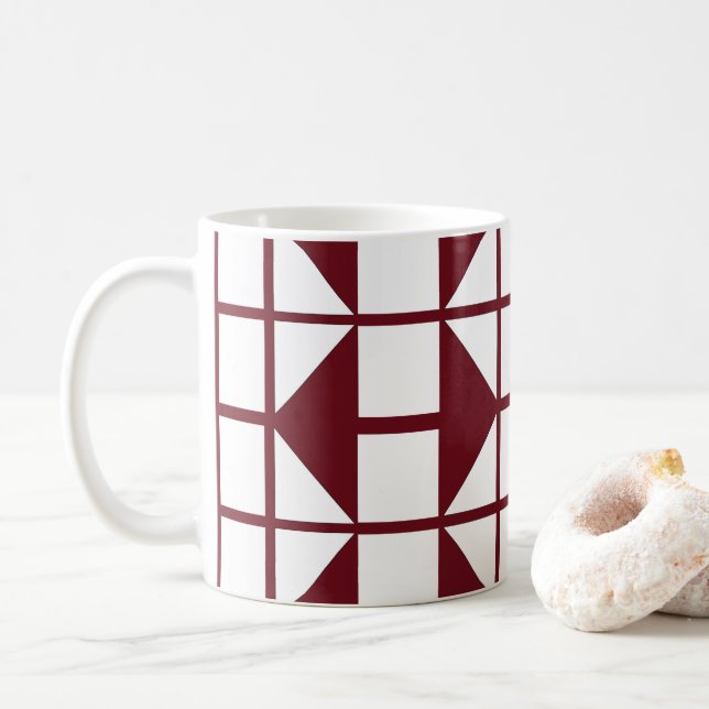 Red White Modern Geometric Pattern Coffee Mug (With Donut)