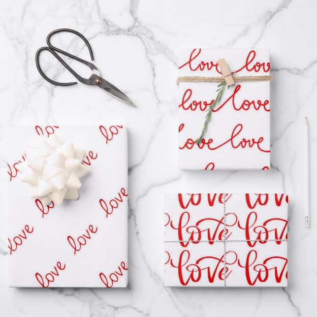 Red White Modern Love Typography Wrapping Paper Sheet (Front)