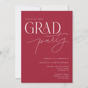 Red White Modern Minimalist Grad Party Invitation