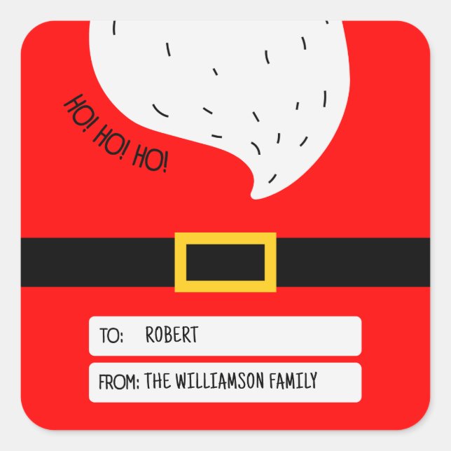 Red White Modern Santa Belt Merry Christmas Label (Front)